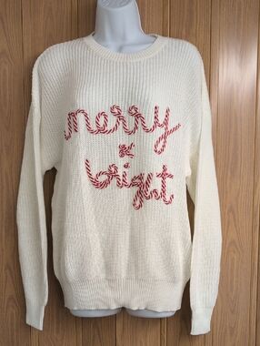 Unbranded merry & bright White Crew Neck Sweater Women's LG BRAND NEW NEVER WORN